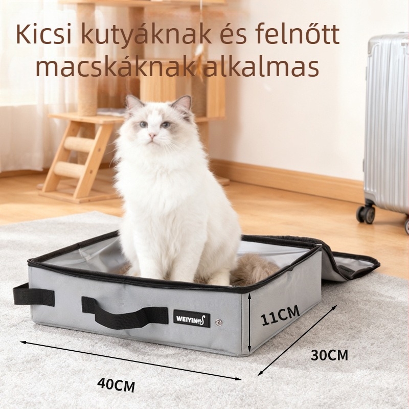 Hordozható összecsukható vízálló macskaalmotál, zárt macska WC kültéri utazásokhoz