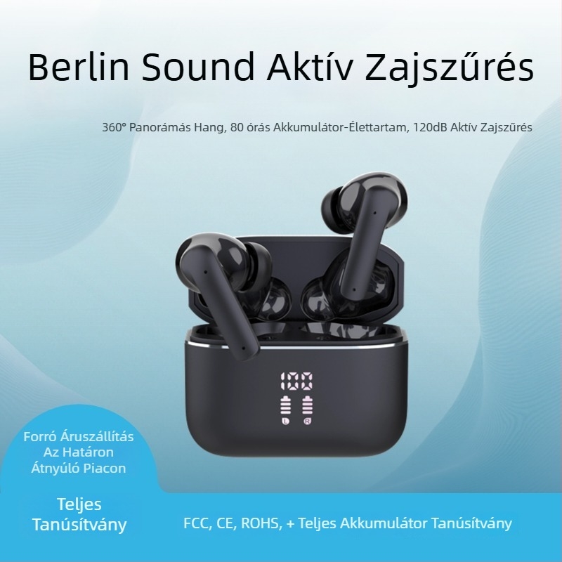 TWS Bluetooth 5.3 vezeték nélküli fülhallgatók digitális kijelzővel, zajcsökkentés, 10 m hatótávolság, IPX5 vízállóság