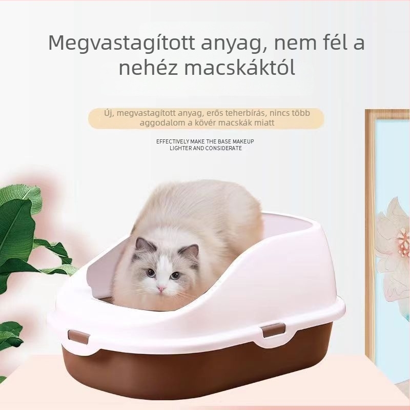 Macskaalmotálca magas oldalakkal, fröccsenés elleni, extránagy, félig zárt, kanállal