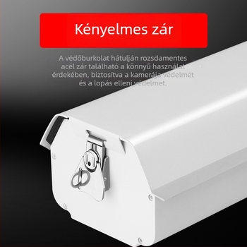 Kültéri megfigyelő kamera védőburkolat, gun típusú, műanyag ház; kábelátmérő max. 2 cm; üzemi hőmérséklet -30°C-tól 60°C-ig; csavaros rögzítés; ablak méret 60×60 mm.