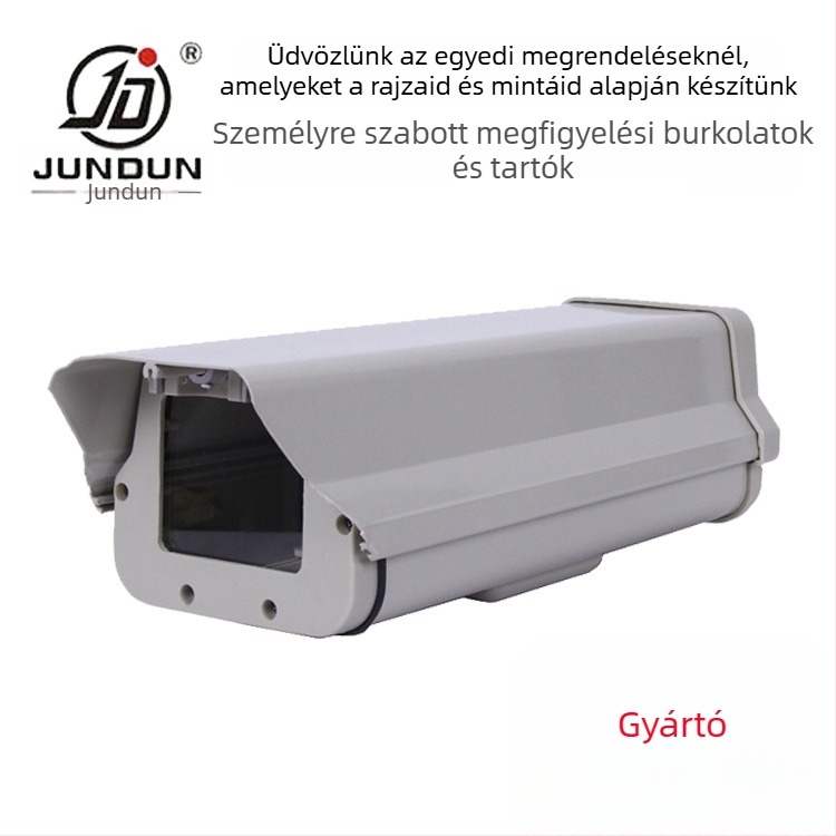Hemisferikus kamerahéj alumíniumötvözetből, kültéri vízálló védőburkolat, JD-610 modell; kábel Ø16 mm; ablak méret 65×75 mm