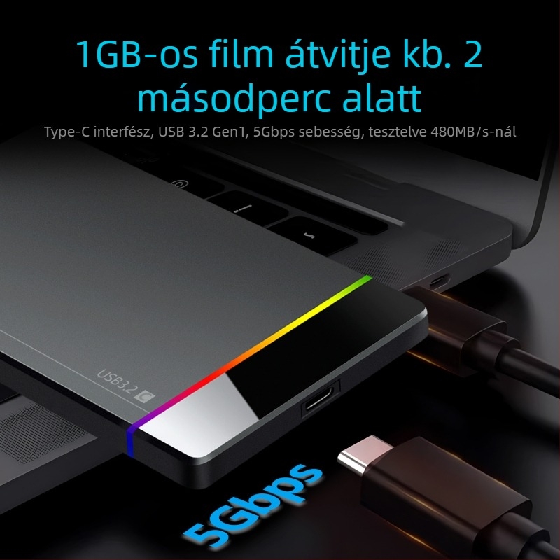 Shuole U25n-l 2,5 hüvelykes Type-C szerszám nélküli külső HDD tok RGB indikátorral, USB 3.2 Gen 1 (5 Gbps), PC+ABS, 6TB-ig támogatott