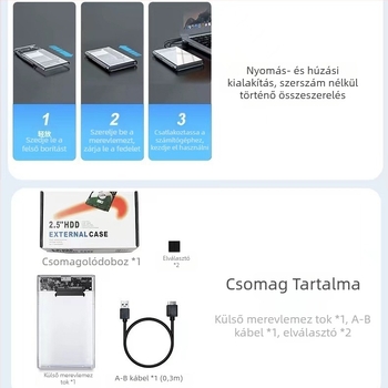 Külső SATA HDD/SSD tok – USB 3.0, akár 10 TB-ig, PC anyag, 5 Gbps