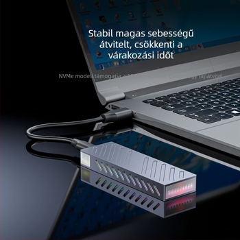 M.2 NVMe/SATA USB 3.1 külső tok – alumínium ötvözet, 4TB-ig támogatás, 6/10 Gbps, 450/800 MB/s