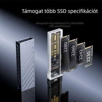 M.2 NVMe/SATA USB 3.1 külső tok – alumínium ötvözet, 4TB-ig támogatás, 6/10 Gbps, 450/800 MB/s