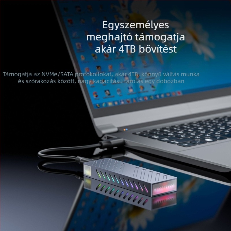 M.2 NVMe/SATA USB 3.1 külső tok – alumínium ötvözet, 4TB-ig támogatás, 6/10 Gbps, 450/800 MB/s