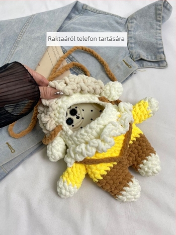Bárány alakú plüss crossbody táska, gyapjúból kötve, belső zseb a telefon számára, pamut bélés, gyerekes rajzfilm-stílus, egy vállpánt