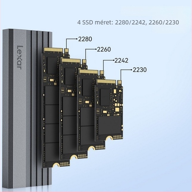 Lexa E350 M.2 NVMe/SATA külső ház kettős protokollal — 10 Gbps átviteli sebesség, alumíniumötvözet