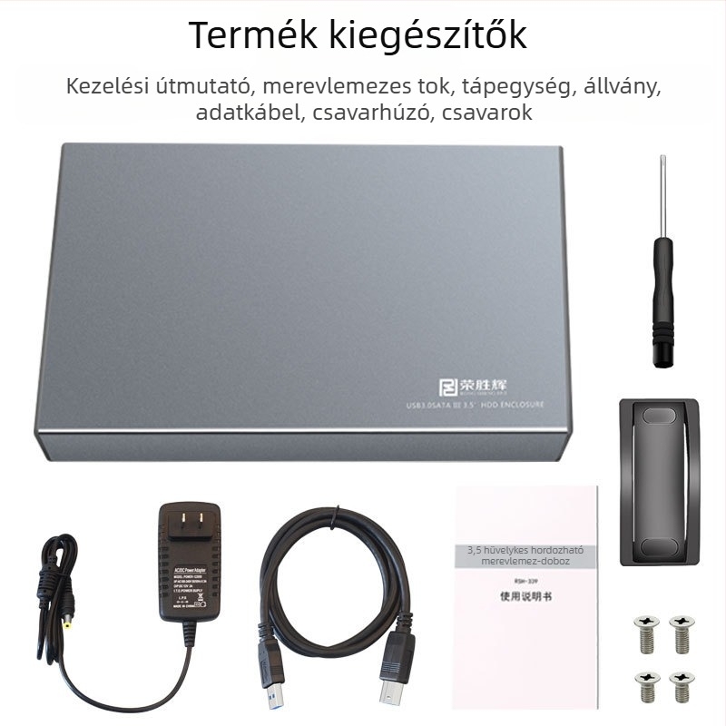 Rongsheng RSH-339 USB 3.0 3,5 hüvelykes SATA merevlemeztok, alumíniumötvözet + ABS, Támogatja akár 22TB-ig, 6Gbps