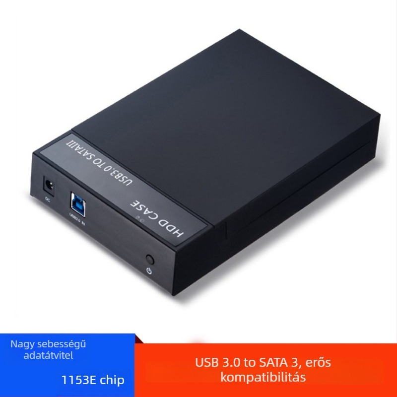 EVLLIE YMH-54 USB 3.0 külső tok SATA lemezekhez, 2,5/3,5 hüvelyk, támogatott kapacitás max. 8 TB, átviteli sebesség akár 5 Gbps