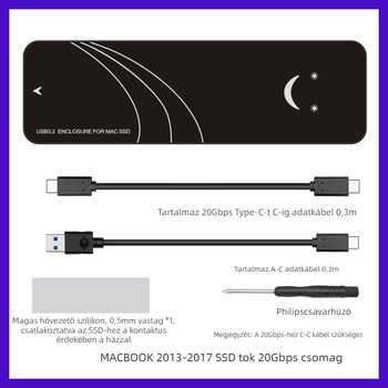 SSD-ház MacBook Air/Pro (2013–2017), USB 3.2 Gen2 Type-A, akár 3 TB-ig, modell Enc2mac-j31, PCB anyag