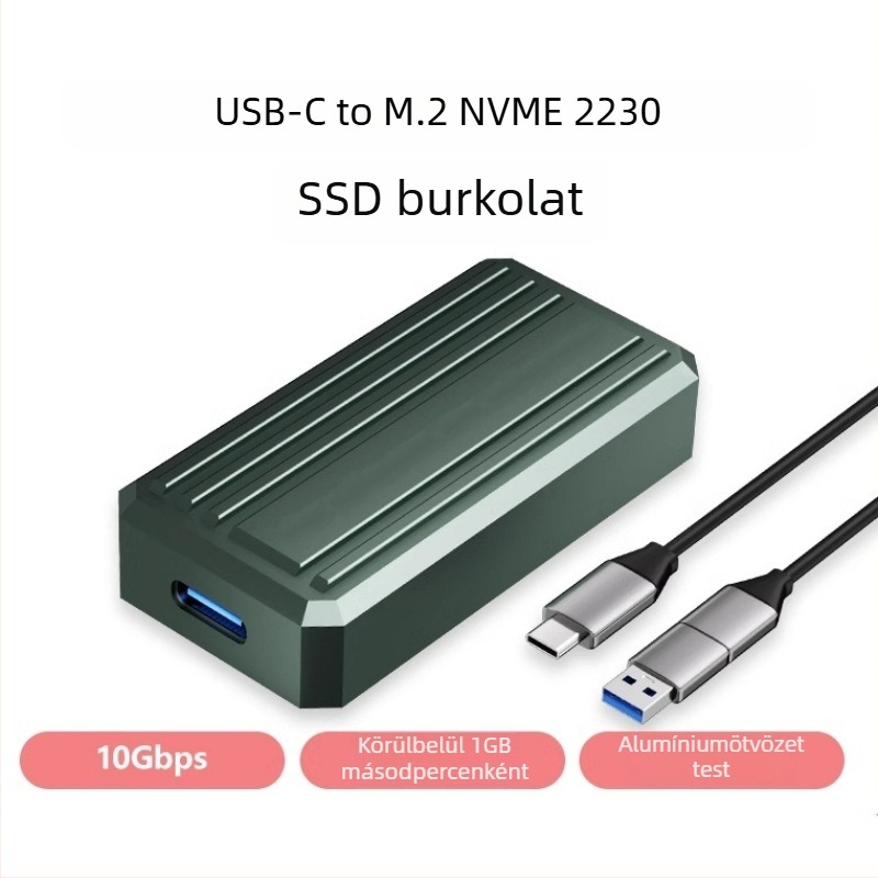 M.2 NVMe 2230 külső SSD tok Type-C-interfésszel, 10 Gbps átviteli sebesség