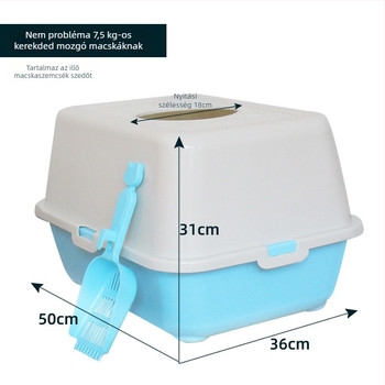 Bioline teljesen zárt macskaalom-láda felső nyílással, fröccsenés elleni védelemmel és szagkontrollal