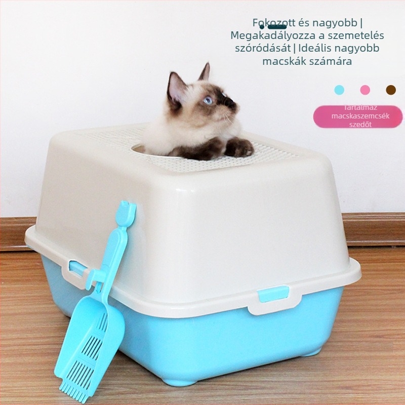 Bioline teljesen zárt macskaalom-láda felső nyílással, fröccsenés elleni védelemmel és szagkontrollal
