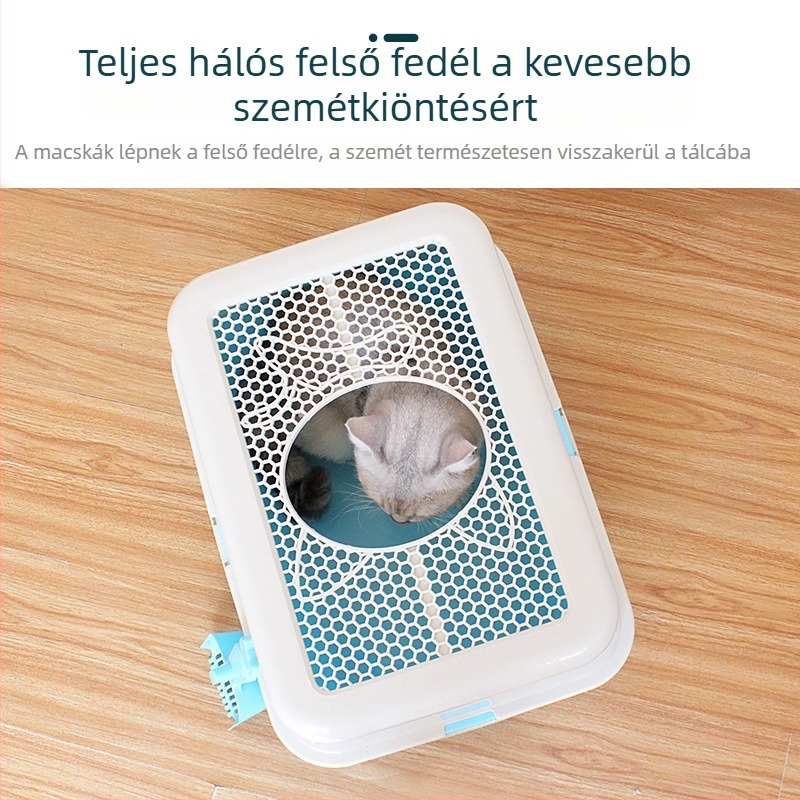 Bioline teljesen zárt macskaalom-láda felső nyílással, fröccsenés elleni védelemmel és szagkontrollal