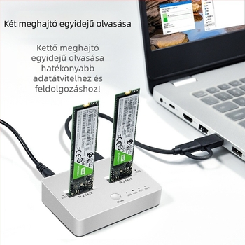 M.2 kettős rekeszű külső SSD-tároló SATA/NVMe, USB 3.1 Gen2, 10 Gbps, klónozási funkció, alumíniumötvözet + ABS, legfeljebb 4 TB
