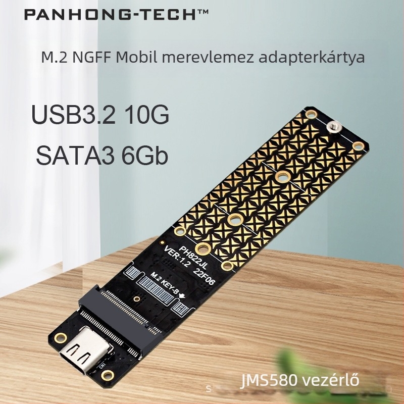 M.2 NGFF B-key SATA USB 3.1 Type-C 10Gbps bővítőkártya JMS580 vezérlővel (Phdk Ph822jl)