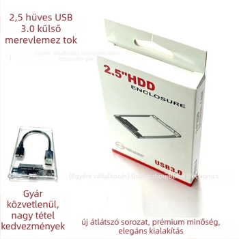 Külső USB 3.0-s merevlemez-ház, átlátszó ABS burkolat, Case 3.0, támogatja akár 4 TB-ig