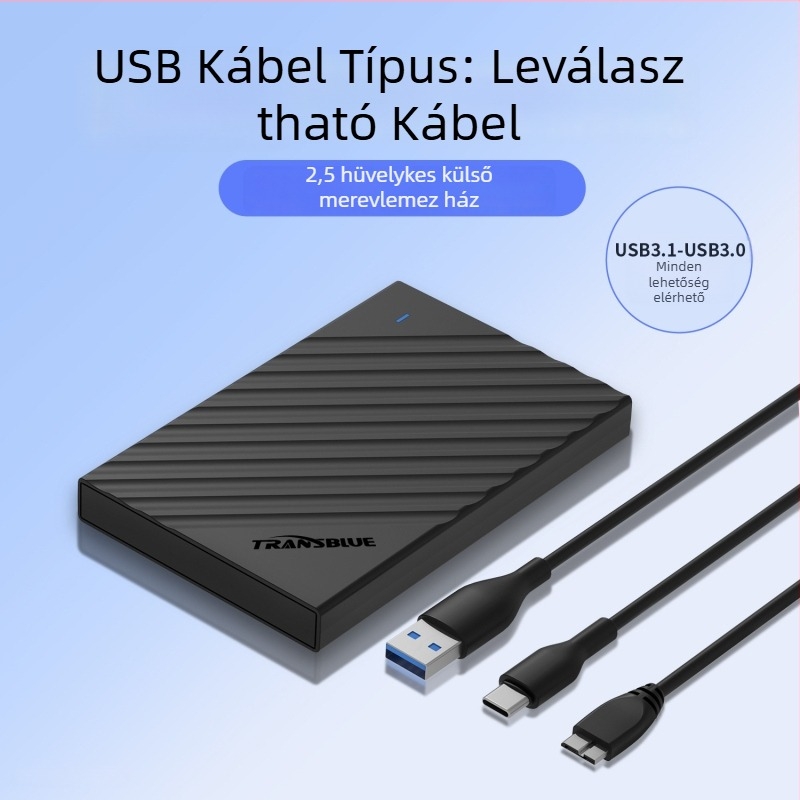 Mobil SATA külső merevlemezház, USB 3.0, modell C200, Create blue márka, ABS+PC anyag, támogatott kapacitás 256GB–6TB, átviteli sebesség 5Gbps, 1 éves garancia