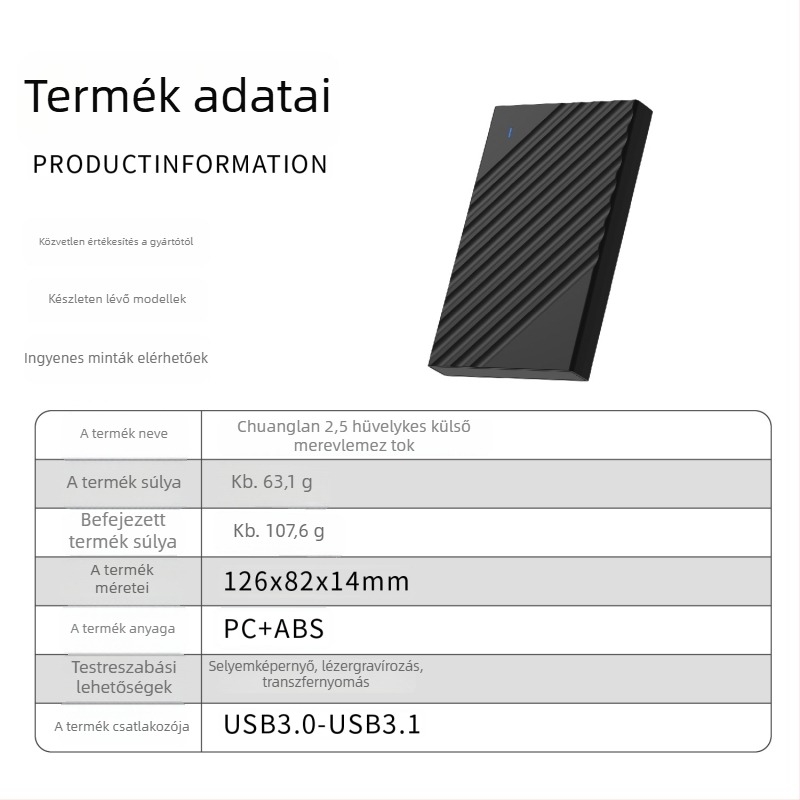 Mobil SATA külső merevlemezház, USB 3.0, modell C200, Create blue márka, ABS+PC anyag, támogatott kapacitás 256GB–6TB, átviteli sebesség 5Gbps, 1 éves garancia