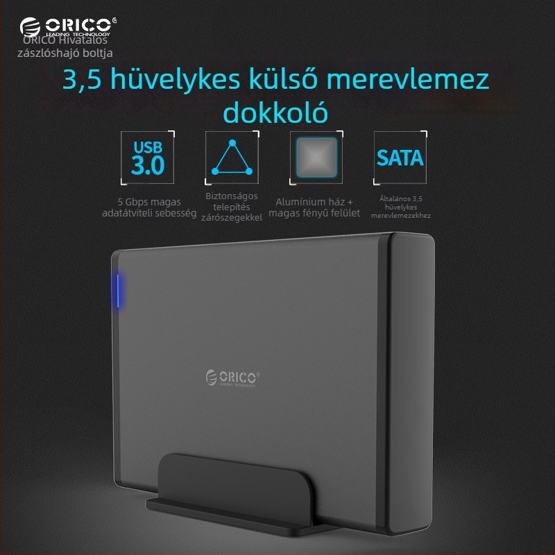 Orico 7688U3 USB 3.0 külső merevlemez tok alumínium házzal, támogatja a 16TB-ot, 6Gbps