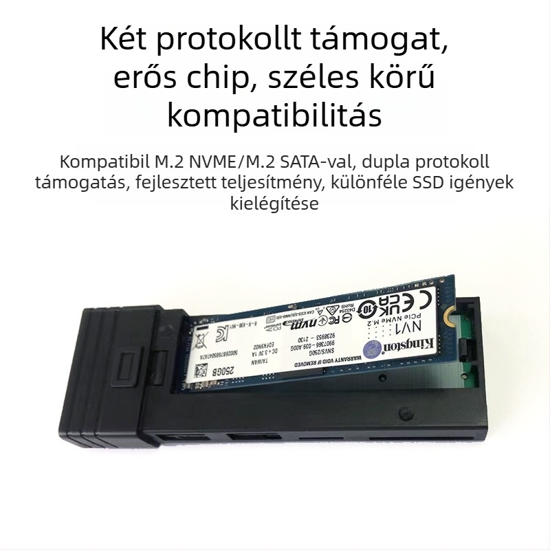 M.2 SSD ház USB-C interfésszel, USB hub, alumíniumötvözet, 2TB kapacitás