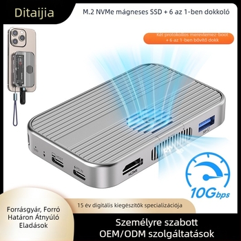 M.2 NVMe Külső SSD Tok, alumínium ötvözet, mágneses MagSafe, USB-C 10Gbps, támogatja 8TB-ig