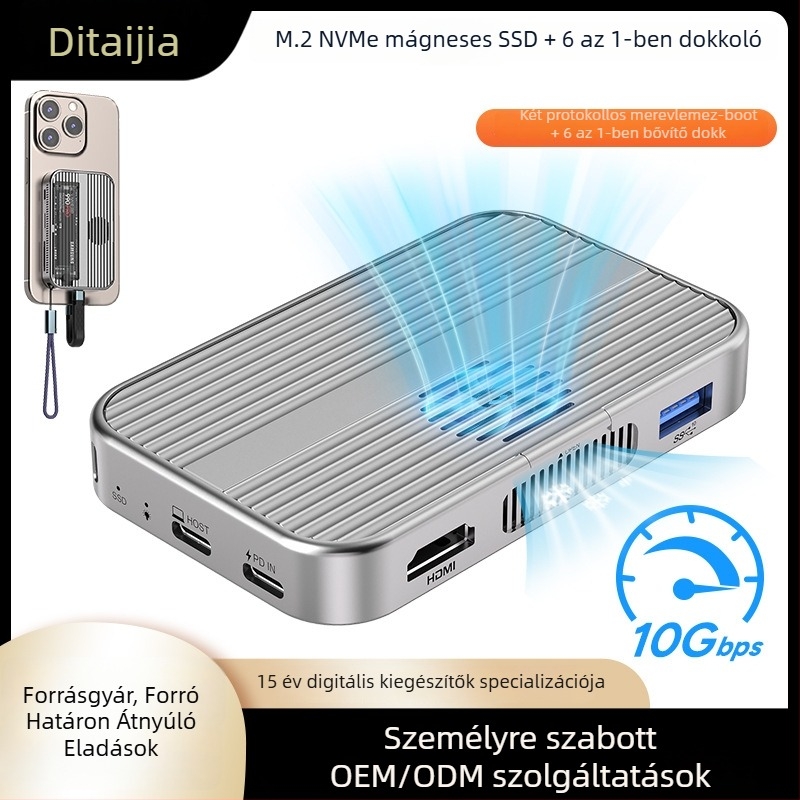 M.2 NVMe Külső SSD Tok, alumínium ötvözet, mágneses MagSafe, USB-C 10Gbps, támogatja 8TB-ig