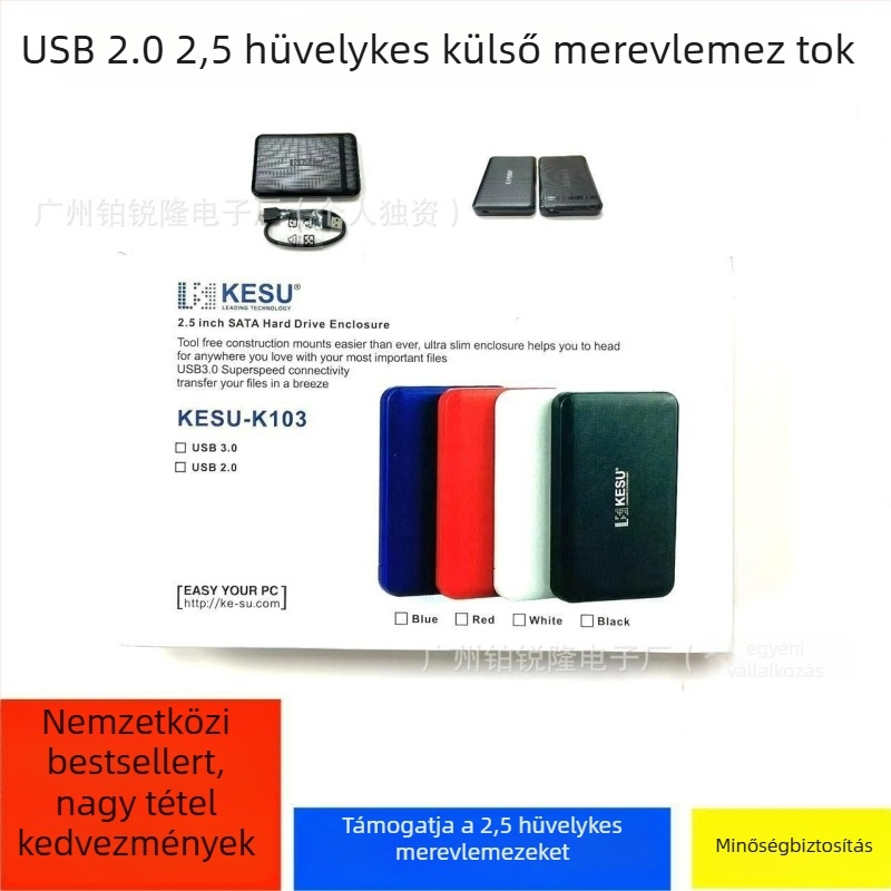 Külső HDD tok USB 2.0-val push-pull fedéllel, ABS ház, 2–4TB támogatás, modell K-ESU-K103