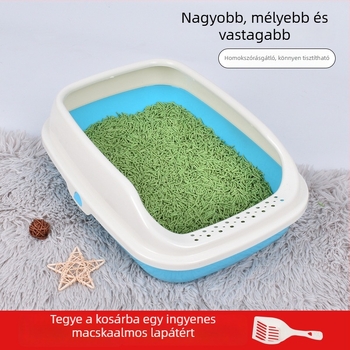 Nagy méretű, fél-zárt macskaalom-tálca PP műanyagból, fröccsenés elleni védelem