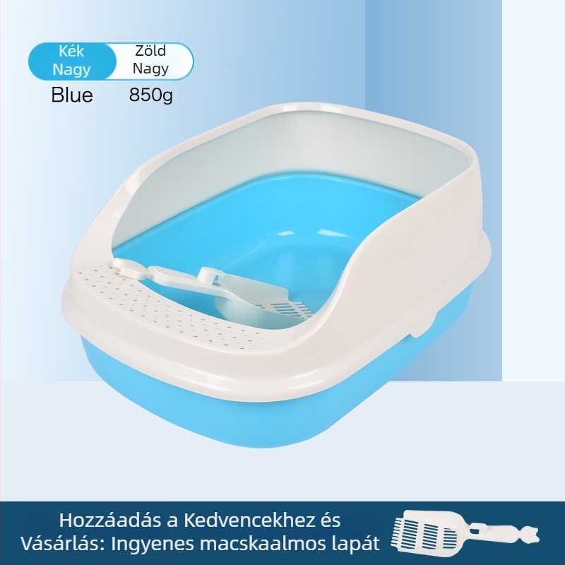 Nagy méretű, fél-zárt macskaalom-tálca PP műanyagból, fröccsenés elleni védelem