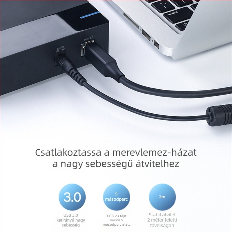 USB 3.0 kábel nyomtató-/másoló készülékekhez, tiszta rézmaggal, nagy sebességű, négyzetes USB 3.0 csatlakozó