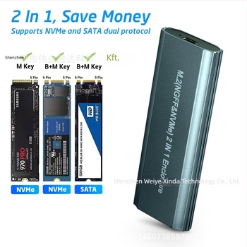 Yesunion M.2 szerszámmentes SSD tok, kettős SATA/NVMe támogatás, USB 3.1 Gen2 Type-C, 10Gbps, akár 2TB-ig