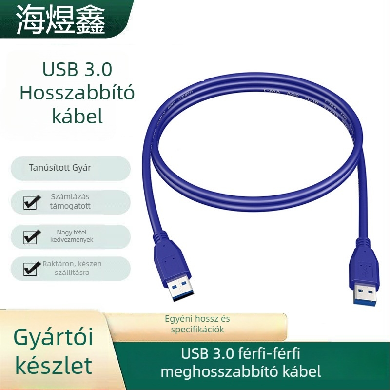 USB 3.0 férfi-férfi kábel – USB kábel, rézmag, hossz 0,6–5 m, egyfejű csatlakozó