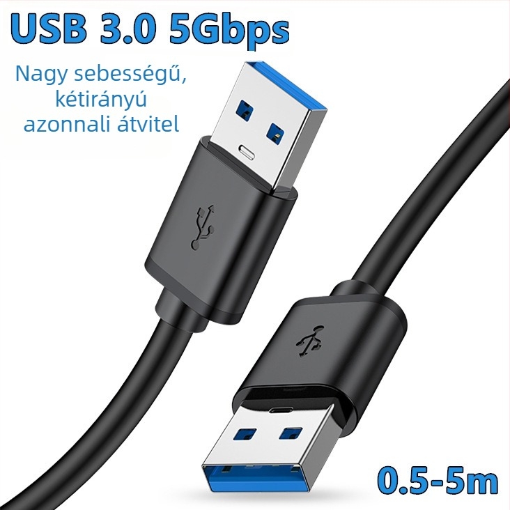 USB 3.0 adatkábel, férfi–férfi, laptopokhoz és külső merevlemezekhez, kétfejű USB tápcsatlakozó kábel, 1,5 m