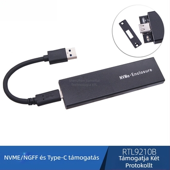 M.2 NVMe USB 3.1 Gen2/Type-C tok, ötvözet alumínium, kettős protokoll, OEM-kész