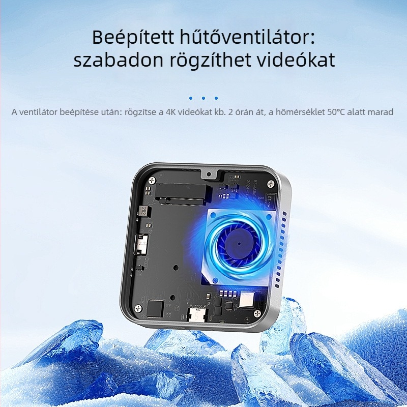 M.2 NVMe 2242 tok mágneses rögzítéssel, USB-C 10Gbps, akár 2TB-ig, beépített ventilátor, PD100W gyors töltés