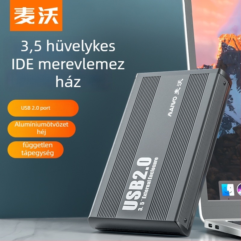 MAIWO K3502U2I IDE HDD külsőház 3,5 inch, USB 2.0, alumíniumötvözet + ABS ház, támogatja 2TB-ig