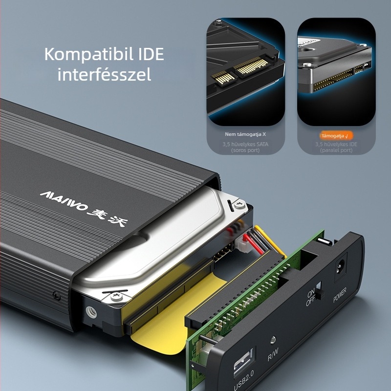 MAIWO K3502U2I IDE HDD külsőház 3,5 inch, USB 2.0, alumíniumötvözet + ABS ház, támogatja 2TB-ig