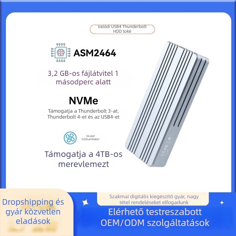USB4 NVMe M.2 SSD ház Thunderbolt 4 támogatással, CNC alumínium-magnézium ötvözet, 40 Gbps átviteli sebesség, akár 4 TB