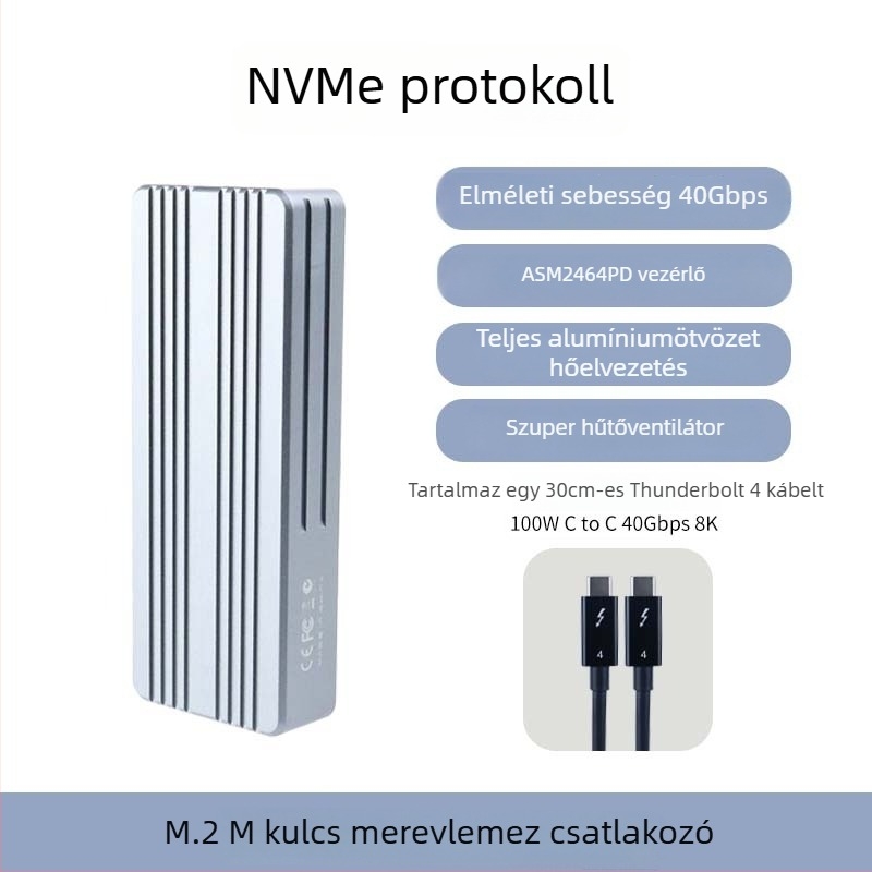 USB4 NVMe M.2 SSD ház Thunderbolt 4 támogatással, CNC alumínium-magnézium ötvözet, 40 Gbps átviteli sebesség, akár 4 TB