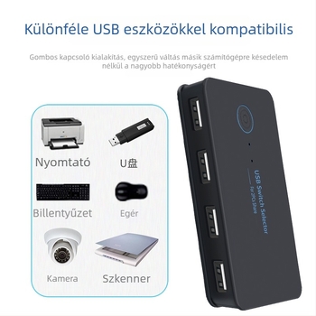 Walbuss USB-204 USB 2.0 kapcsoló/hub, 2 bemenet, 4 kimenet, 1 m kábel, külső tápellátás nélkül, 480 Mbps