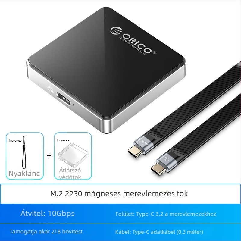 M.2 SSD külső ház USB-C, alumínium ötvözet tokozás, támogatja 2TB-ig, USB-C 10Gbps, kompatibil Windows/Mac/Linux/Android, Modell ORICO-AP30-G2-BK-BP