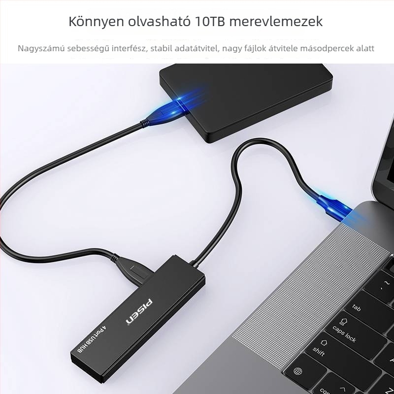 Pisen USB 2.0 négyportos hub, USB-ről táplált, 0,25 m kábellel, nagy sebességű 2.0 átvitellel