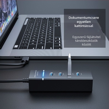 Alek USB 3.0 hub, 1–4 porttal, átviteli sebesség 50–70 MB/s, kábelhossz 20 cm / 1,5 m, külső tápegység nélkül