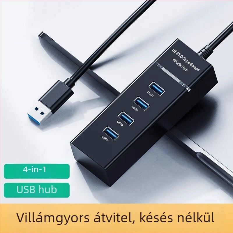 Alek USB 3.0 hub, 1–4 porttal, átviteli sebesség 50–70 MB/s, kábelhossz 20 cm / 1,5 m, külső tápegység nélkül