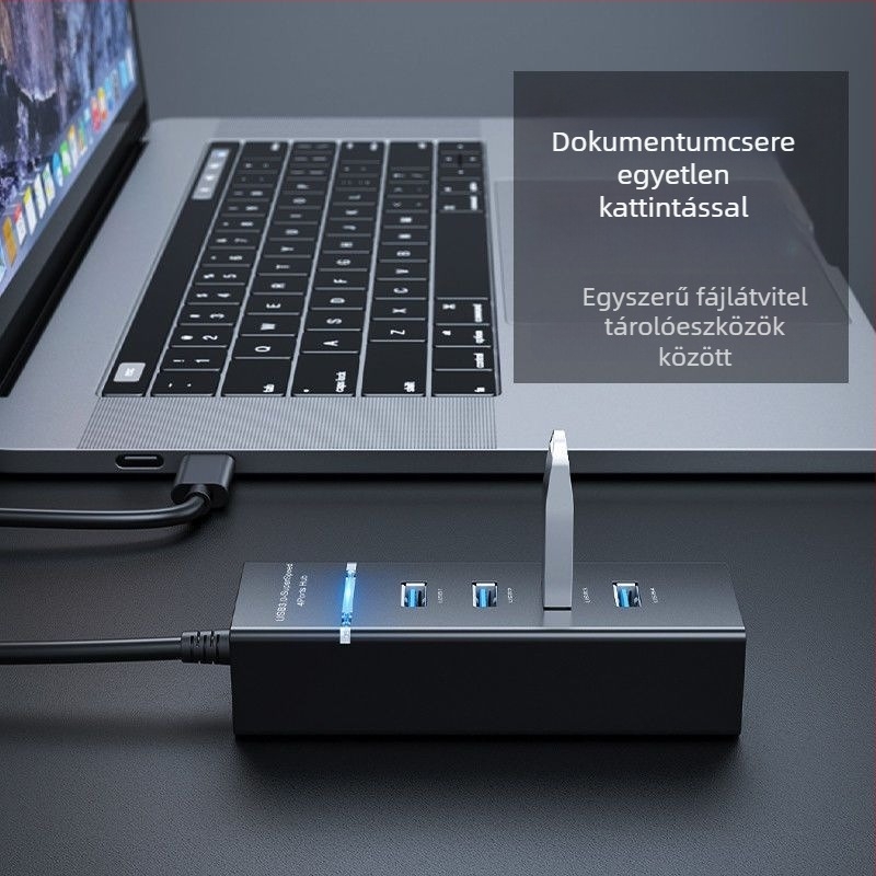 Alek USB 3.0 hub, 1–4 porttal, átviteli sebesség 50–70 MB/s, kábelhossz 20 cm / 1,5 m, külső tápegység nélkül