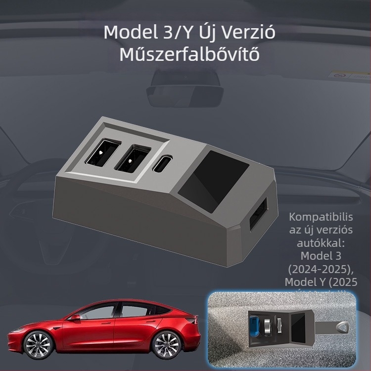 AH51 USB 3.0 4-portos glove box hub Tesla Model 3/Y számára (USB-tápellátás, külső tápegység nélkül)