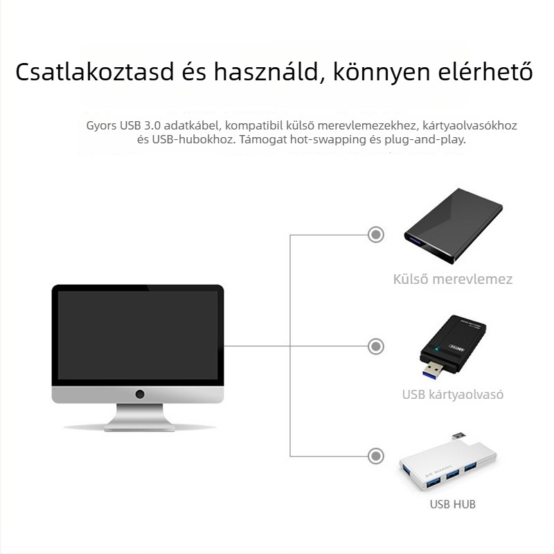 USB 3.0–tól Micro-B-ig adatkábel PC-hez és külső merevlemezházhoz – USB-A a Micro-B-hez, gyors adatátvitel