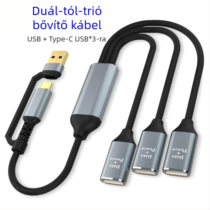 USB Type-C USB 2.0 3-portos hub, 30 cm kábel, OTG adatok